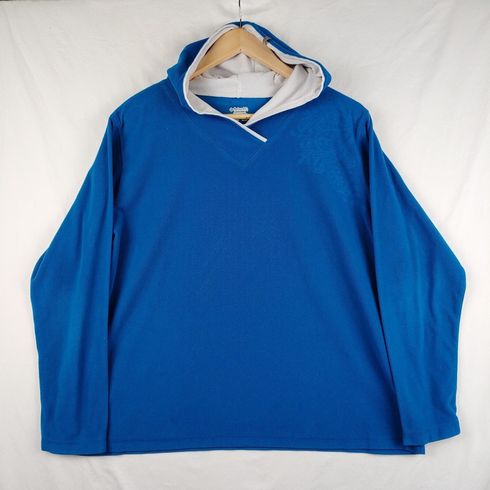 Columbia Sweater Womens XL Teal Blue Long Sleeve Fleece Hooded Pullover